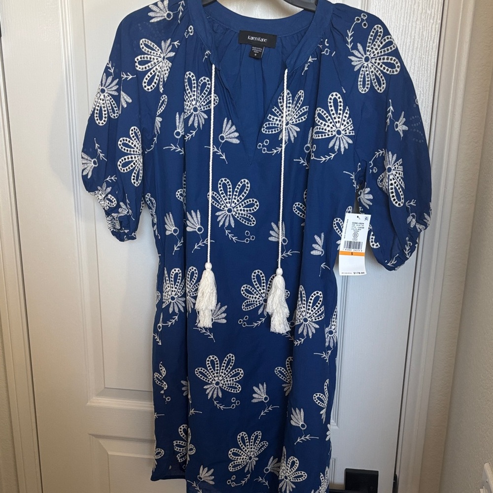 NWT Karen Kane Blue and White Eyelet Floral Dress